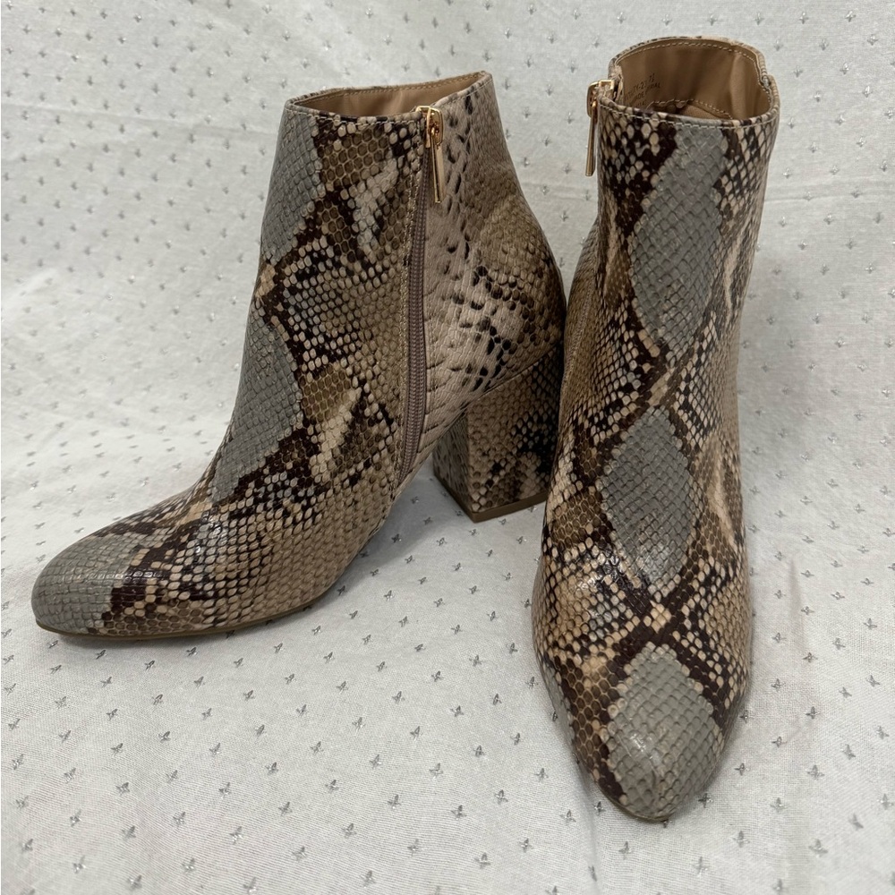 Faux snake skin ankle heel boots